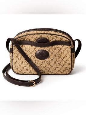 Vintage Celine Paris Macadam Monogram Canvas Leather Trim Crossbody Shoulder Bag